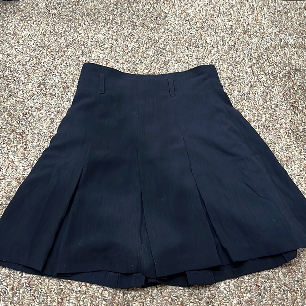 blue pleated skirt